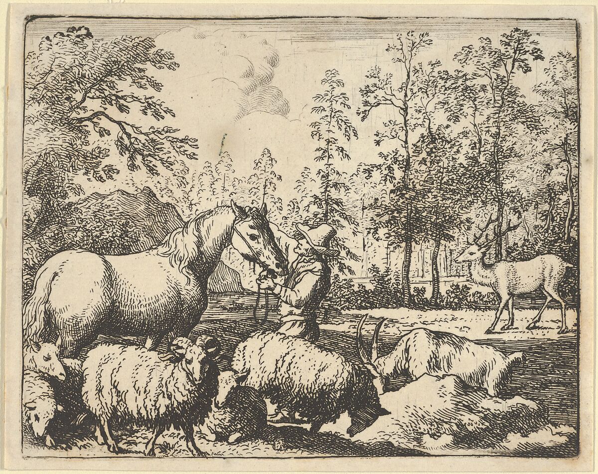 The Story of the Horse Who Wants Revenge on the Stag from Hendrick van Alcmar's Renard The Fox, Allart van Everdingen (Dutch, Alkmaar 1621–1675 Amsterdam), Engraving; second state of three 