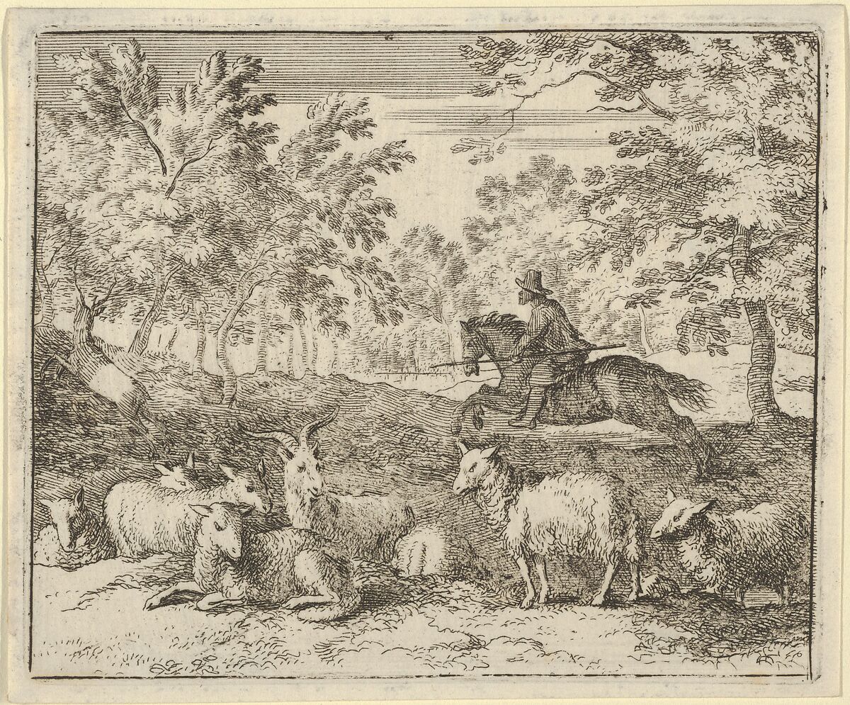 The Shepherd on Horseback Chases the Stag from Hendrick van Alcmar's Renard The Fox, Allart van Everdingen (Dutch, Alkmaar 1621–1675 Amsterdam), Engraving; fourth state of five 