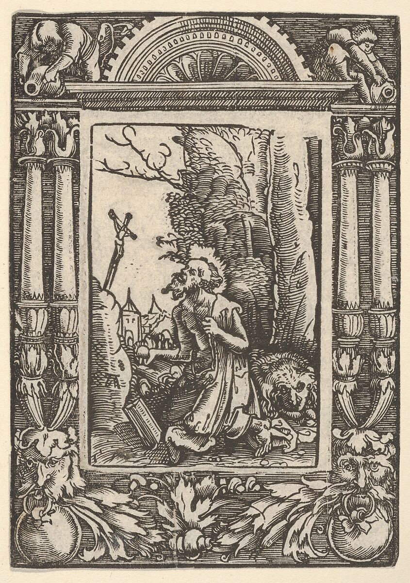 Saint Jerome in Penitence, in a Renaissance Frame, Albrecht Altdorfer (German, Regensburg ca. 1480–1538 Regensburg), Woodcut 