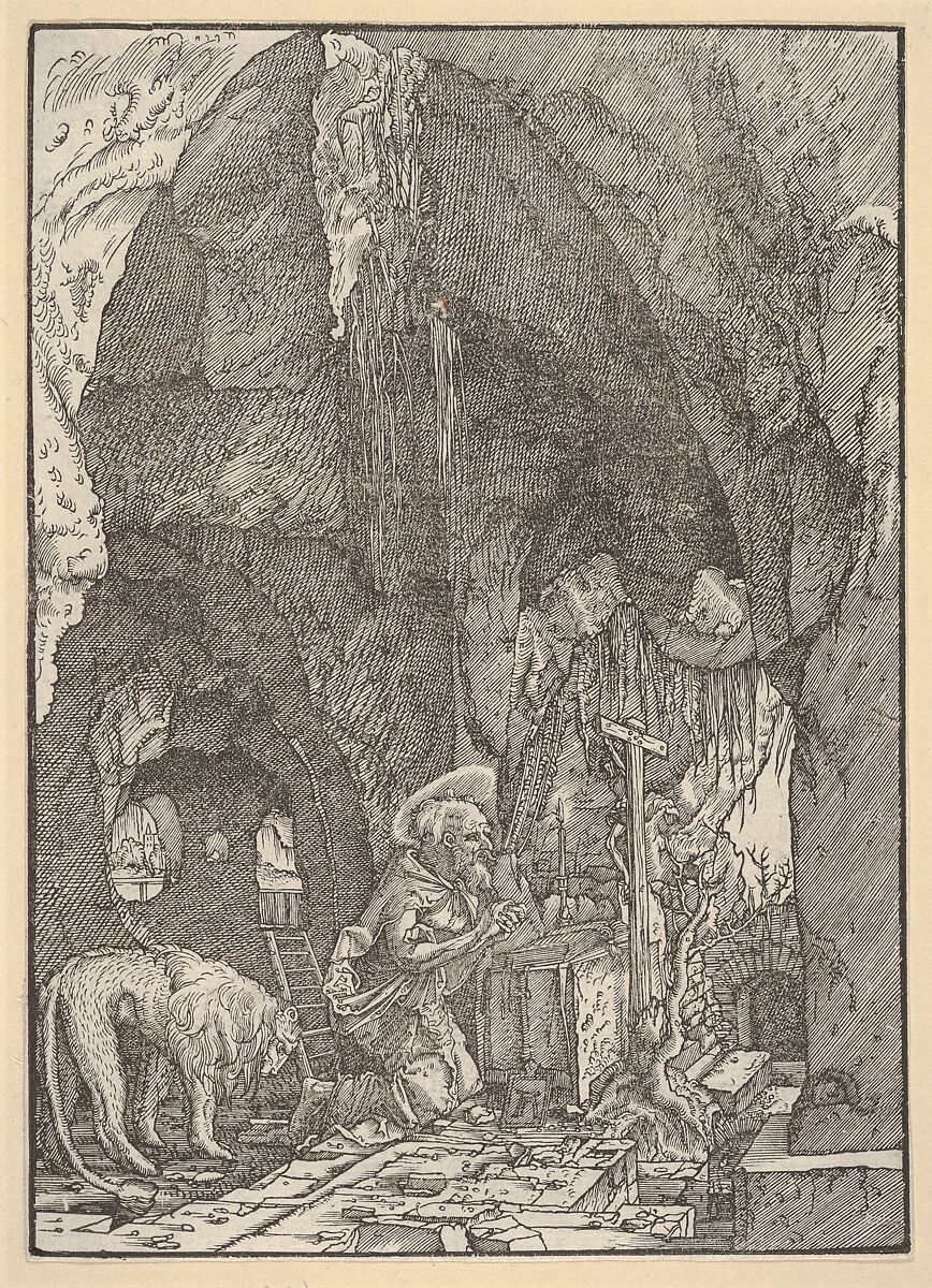 Saint Jerome in Penitence, in a Cave, Albrecht Altdorfer  German, Woodcut