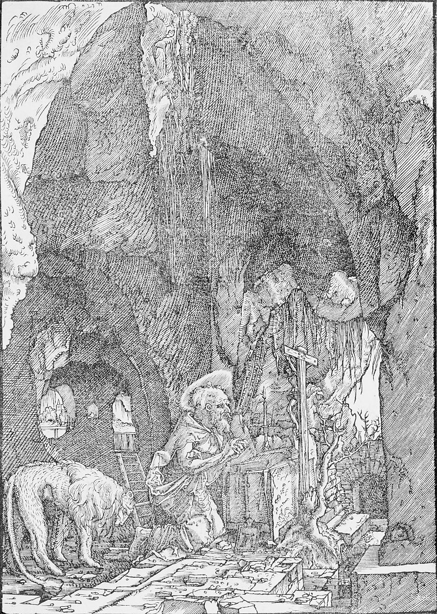 Saint Jerome in Penitence, in a Cave, Albrecht Altdorfer (German, Regensburg ca. 1480–1538 Regensburg), Woodcut