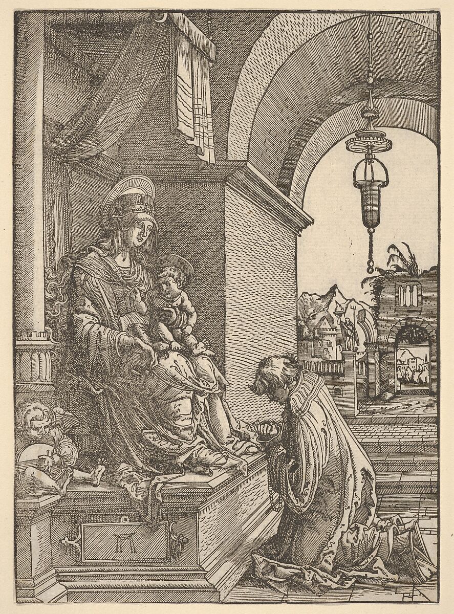 A Cleric Kneeling Before the Virgin and Christ Child, Albrecht Altdorfer (German, Regensburg ca. 1480–1538 Regensburg), Woodcut 