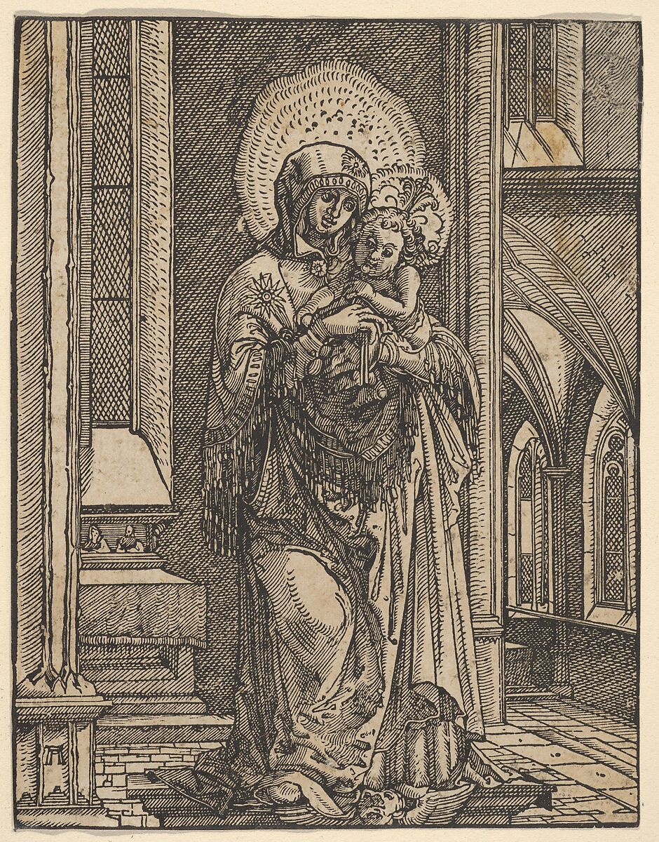 The Beautiful Virgin of Regensburg in a Church, Albrecht Altdorfer (German, Regensburg ca. 1480–1538 Regensburg), Woodcut 