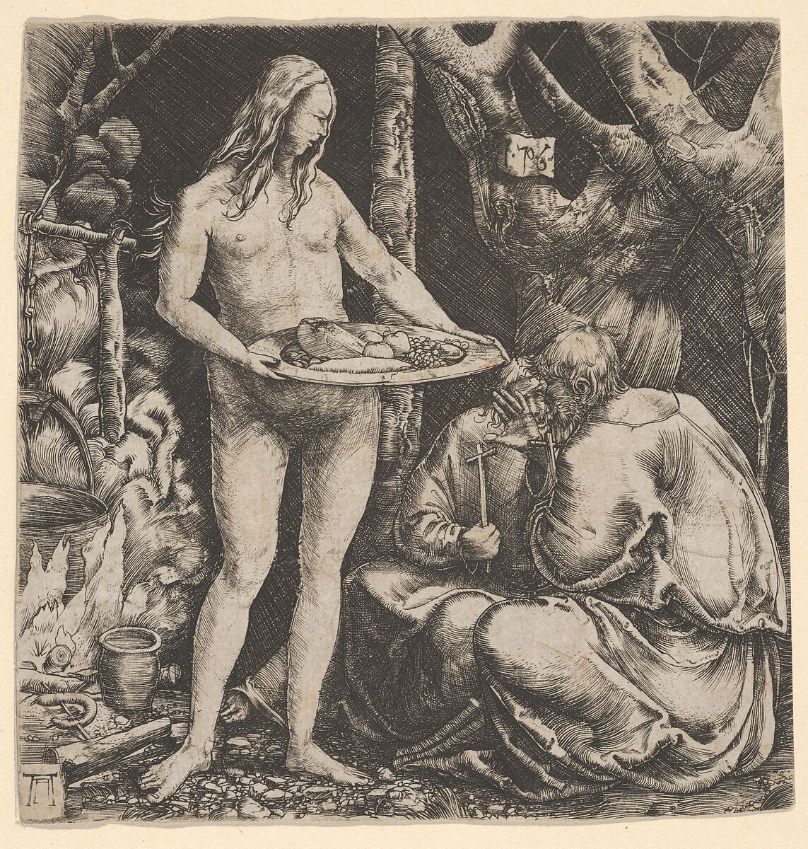 Temptation of Two Hermits, Albrecht Altdorfer (German, Regensburg ca. 1480–1538 Regensburg), Engraving 