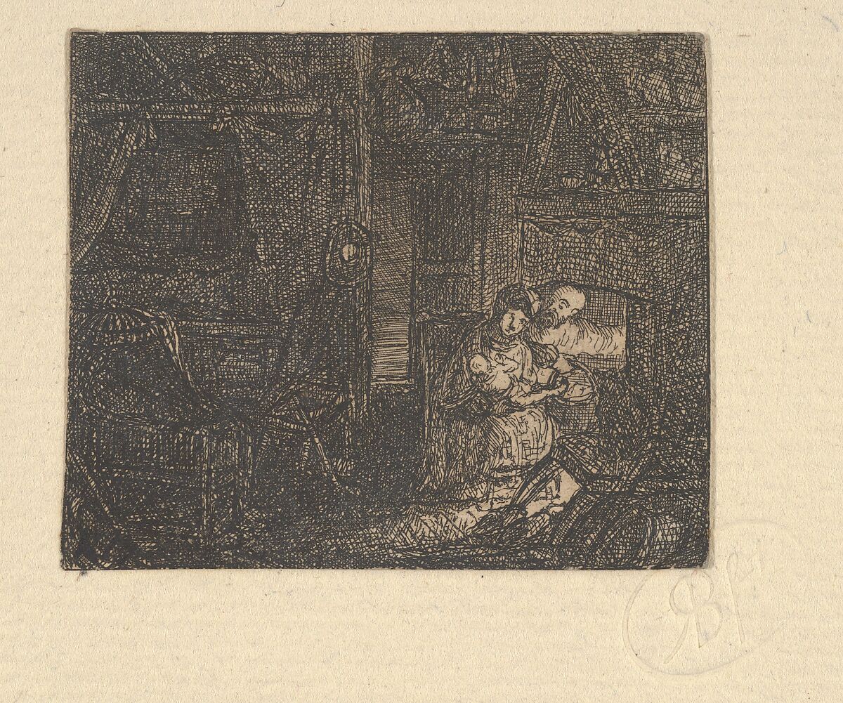 Sainte Famille dans un Intérieur (Holy Family in an Interior), Rodolphe Bresdin (French, Montrelais 1822–1885 Sèvres), Etching 