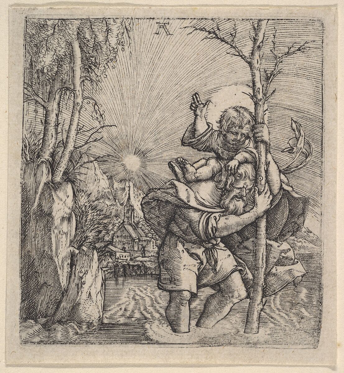 Saint Christopher Carrying the Christ Child, Albrecht Altdorfer (German, Regensburg ca. 1480–1538 Regensburg), Engraving 