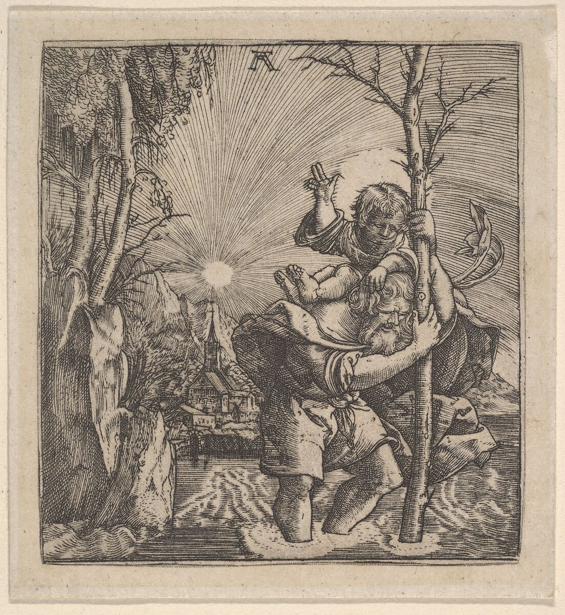 Saint Christopher Carrying the Christ Child, Albrecht Altdorfer (German, Regensburg ca. 1480–1538 Regensburg), Engraving 