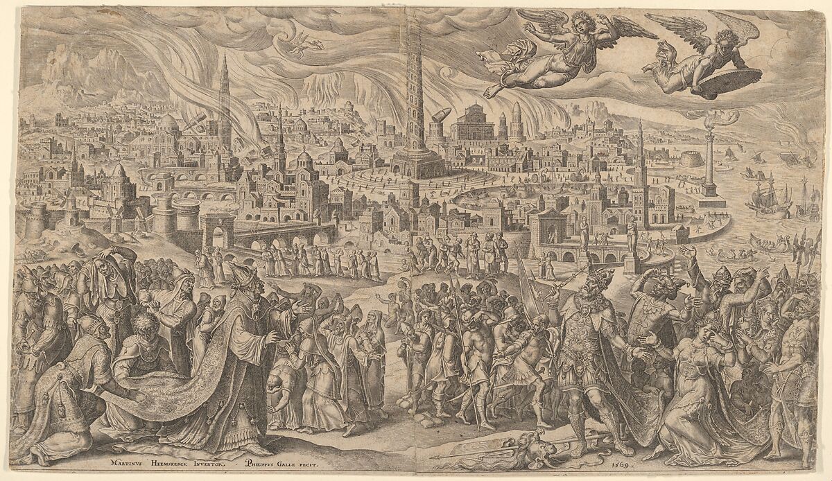The Fall of Babylon, Philips Galle (Netherlandish, Haarlem 1537–1612 Antwerp), Engraving 