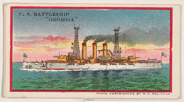 U.S. Battleship Georgia, from the Navy Caramels series (E3) for the American Caramel Company, Lithograph based on photograph copyrighted by W. H. Rau, Commercial color lithograph 