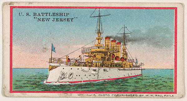 U.S. Battleship New Jersey, from the Navy Caramels series (E3) for the American Caramel Company, Lithograph based on photograph copyrighted by W. H. Rau, Commercial color lithograph 