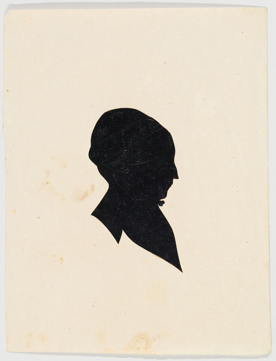 Unidentified profile portrait, older woman facing right, Anonymous, German, Cut black paper silhouette 