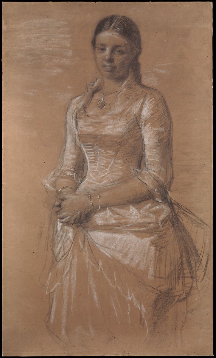 Portrait of Frederikke Tuxen, Peder Severin Krøyer (Danish, Stavanger 1851–1909 Skagen), Black and white chalk, on brown paper 