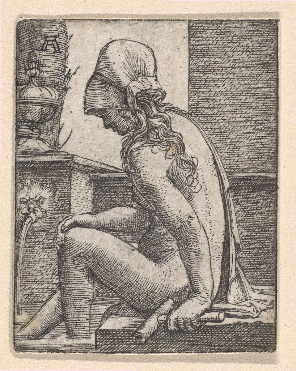 Seated Woman Bathing Her Feet, Albrecht Altdorfer (German, Regensburg ca. 1480–1538 Regensburg), Engraving 