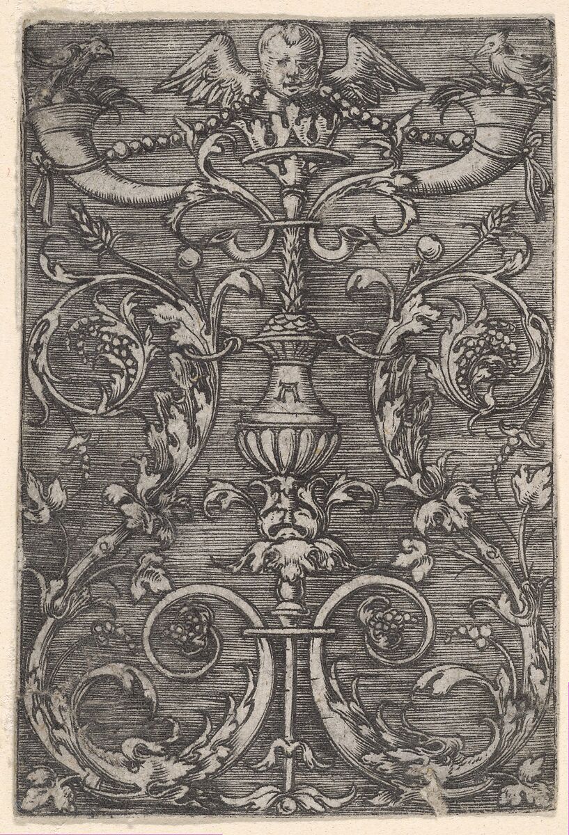Ornamental Design with an Angels Head at Top, Albrecht Altdorfer (German, Regensburg ca. 1480–1538 Regensburg), Engraving 
