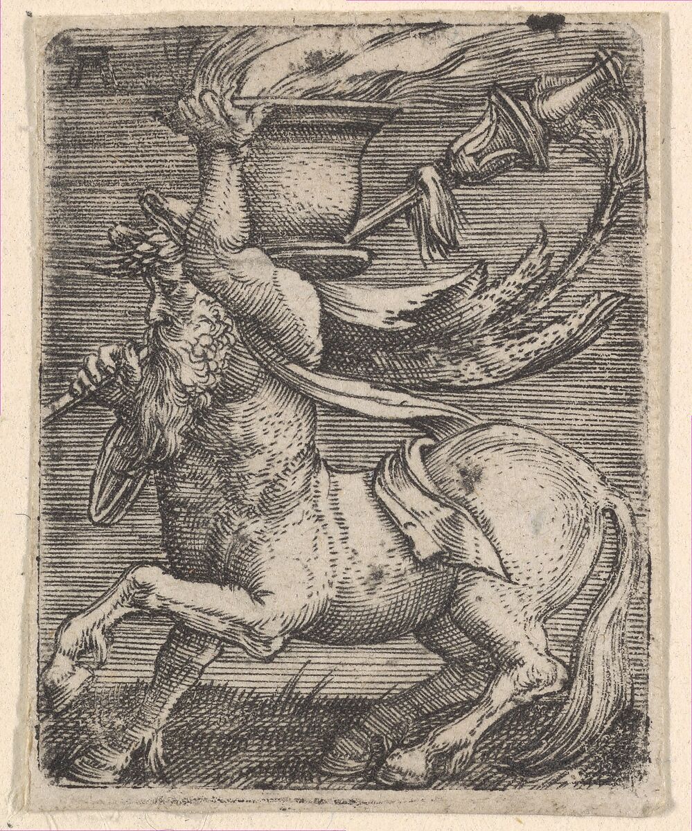 Centaur Carrying a Vase with Fire, Albrecht Altdorfer (German, Regensburg ca. 1480–1538 Regensburg), Engraving 