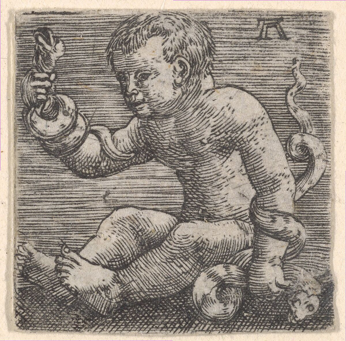 Young Hercules Killing the Snakes, Albrecht Altdorfer (German, Regensburg ca. 1480–1538 Regensburg), Engraving 