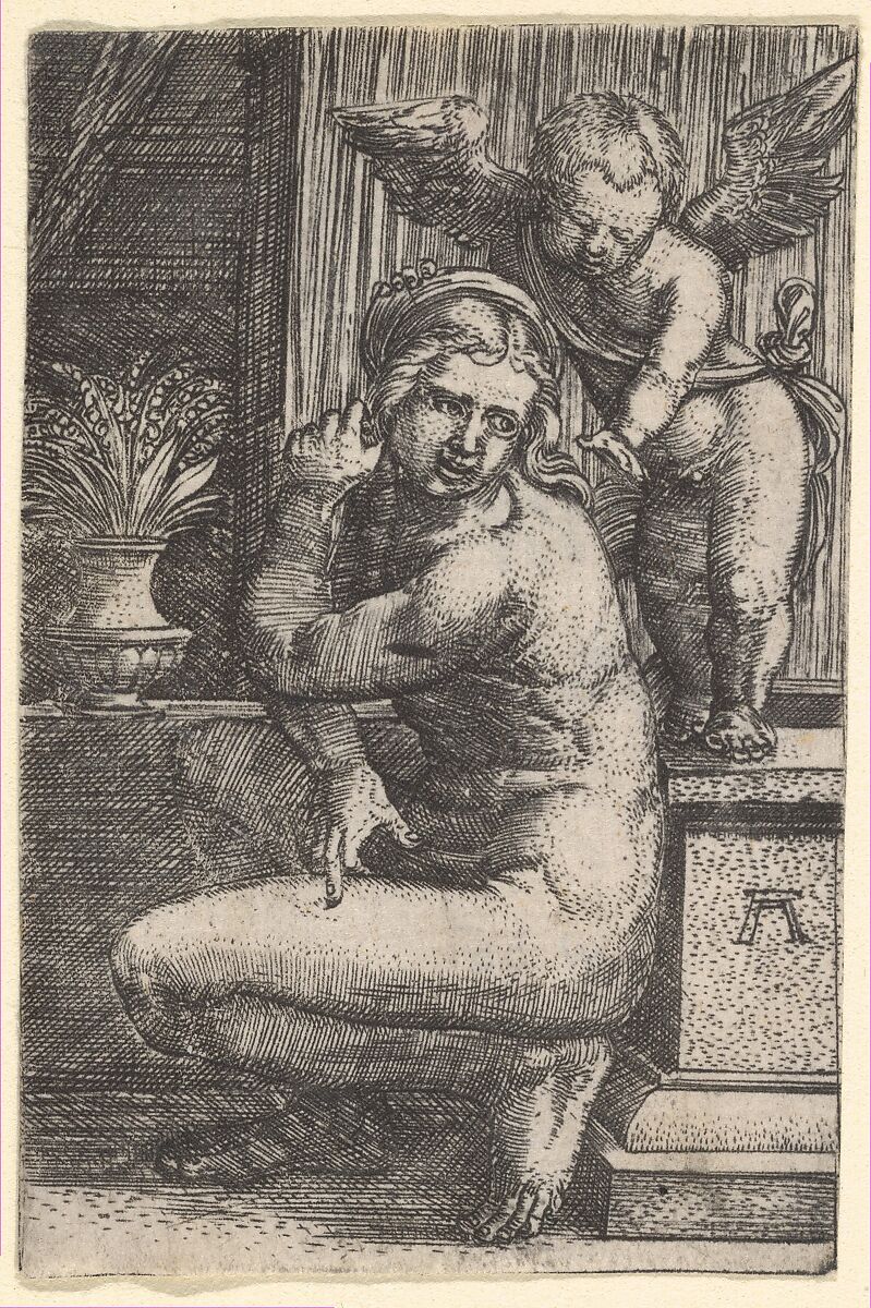 Venus Crouching, Albrecht Altdorfer (German, Regensburg ca. 1480–1538 Regensburg), Engraving; first state of two (New Hollstein) 
