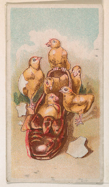 Group of baby chicks nest in shoe, from the Easter Subjects series (E45) issued by the American Caramel Company to promote Easter Caramels, Issued by the American Caramel Company, Philadelphia, Commercial color lithograph 