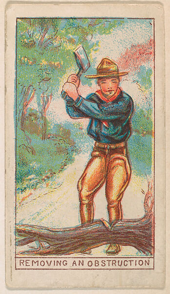 Removing an Obstruction, from the Boy Scouts series (E42) for the Fisher Candy Co., Issued by Fisher Candy Co., Philadelphia, Commercial color lithograph 