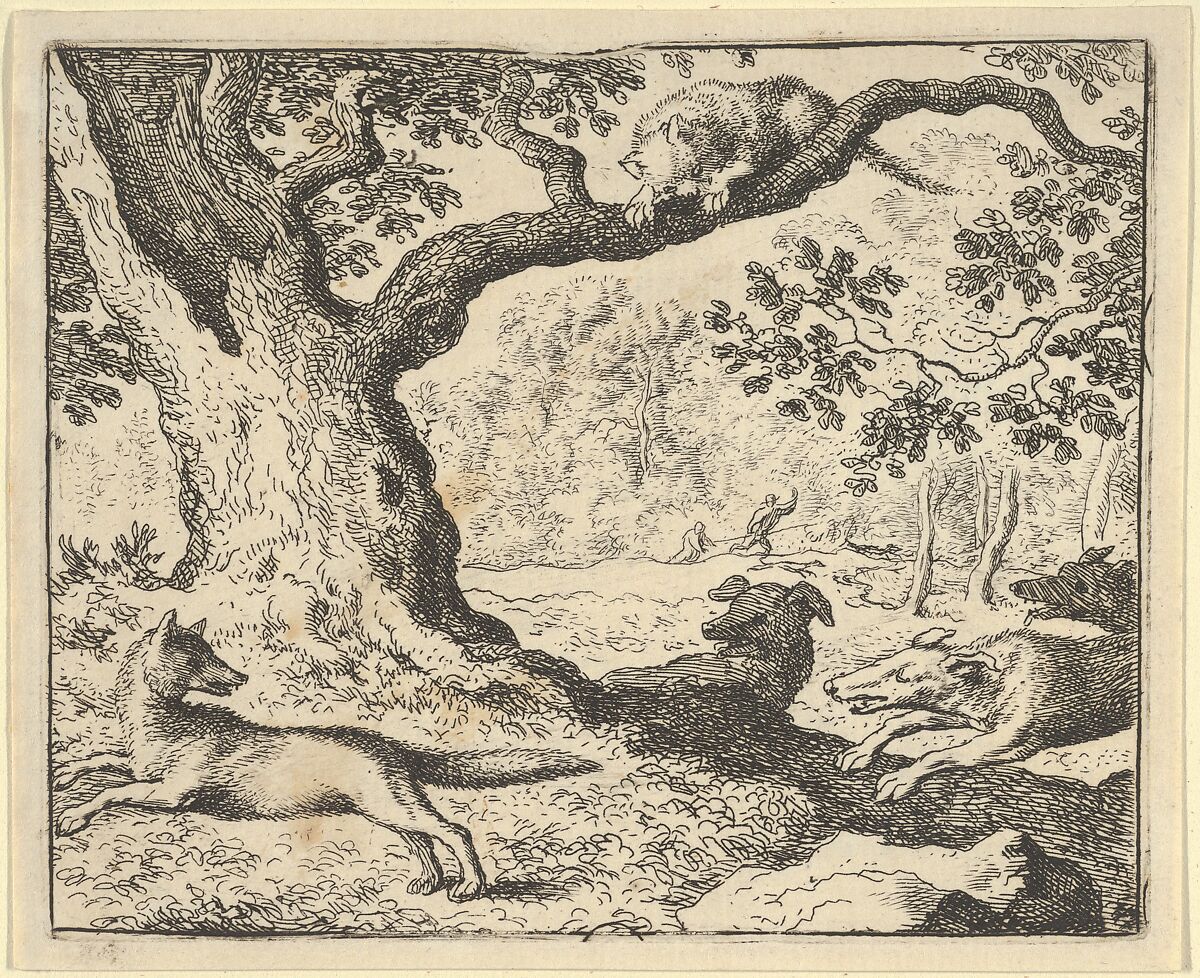 Following Renard's False Story, His Father Is Chased by Hunting Dogs from Hendrick van Alcmar's Renard The Fox, Allart van Everdingen (Dutch, Alkmaar 1621–1675 Amsterdam), Engraving; second state of three 