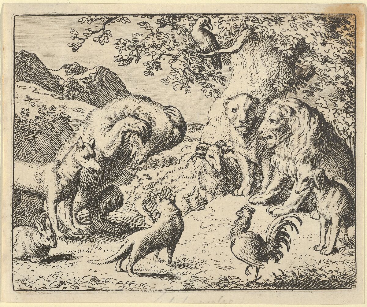 The Bear Seeks Justice from the Lion Against Renard from Hendrick van Alcmar's Renard The Fox, Allart van Everdingen (Dutch, Alkmaar 1621–1675 Amsterdam), Engraving; third state of four 