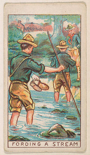 Fording a Stream, from the Boy Scouts series (E42) for the Fisher Candy Co.