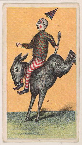 Clown riding donkey, from the Circus Caramels series (E43) issued by the American Caramel Company to promote Circus Caramels, Issued by the American Caramel Company, Philadelphia, Commercial color lithograph 