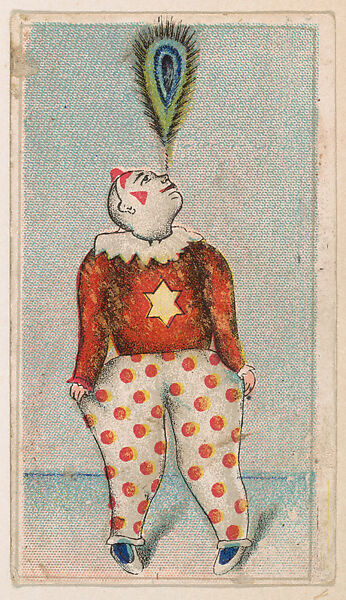 Clown balancing feather on nose, from the Circus Caramels series (E43) issued by the American Caramel Company to promote Circus Caramels, Issued by the American Caramel Company, Philadelphia, Commercial color lithograph 