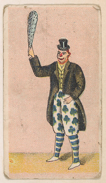 Clown holding large bat, from the Circus Caramels series (E43) issued by the American Caramel Company to promote Circus Caramels, Issued by the American Caramel Company, Philadelphia, Commercial color lithograph 