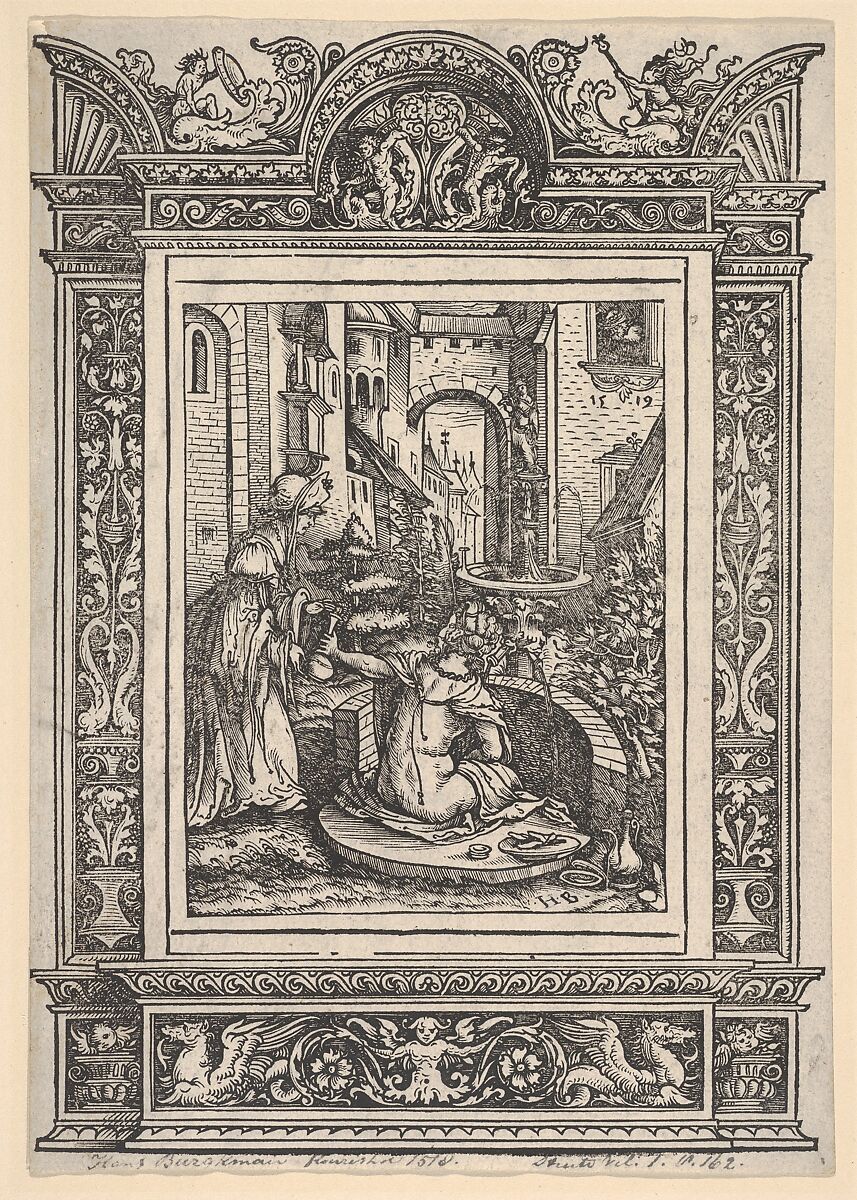 Bathsheba Bathing, from Women's Wile (Weiberlisten), Hans Burgkmair (German, Augsburg 1473–1531 Augsburg), Woodcut; second state of three (Hollstein) 