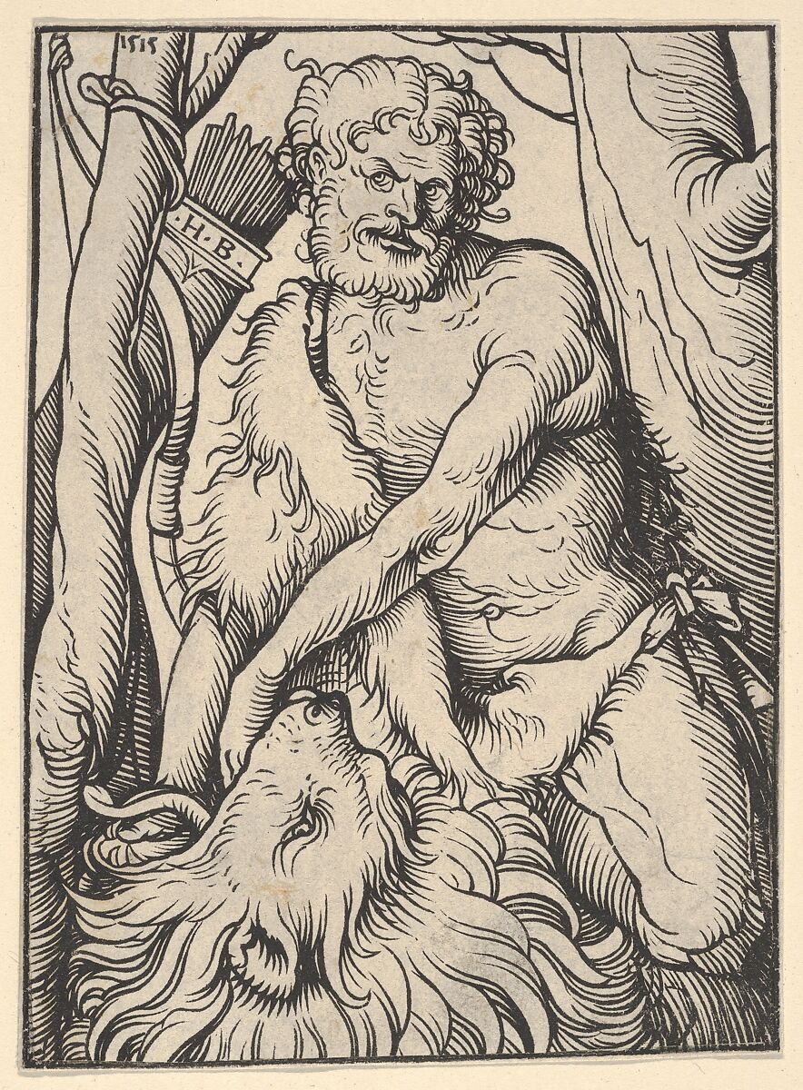 Samson Killing the Lion, Hans Burgkmair (German, Augsburg 1473–1531 Augsburg), Woodcut 