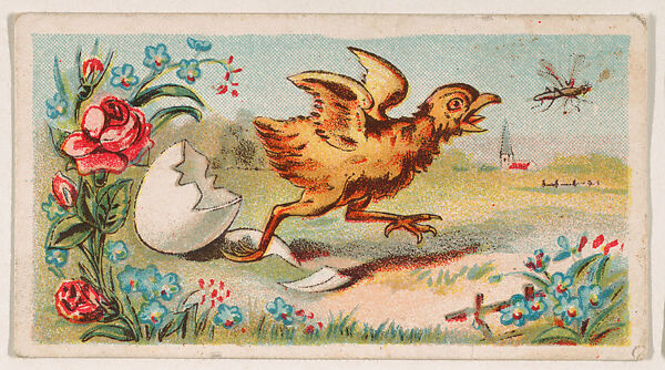 Newly hatched chick chasing insect, from the Easter Subjects series (E45) issued by the American Caramel Company to promote Easter Caramels, Issued by the American Caramel Company, Philadelphia, Commercial color lithograph 
