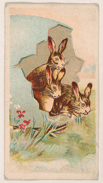 Three rabbit in an Easter egg, from the Easter Subjects series (E45) issued by the American Caramel Company to promote Easter Caramels, Issued by the American Caramel Company, Philadelphia, Commercial color lithograph 