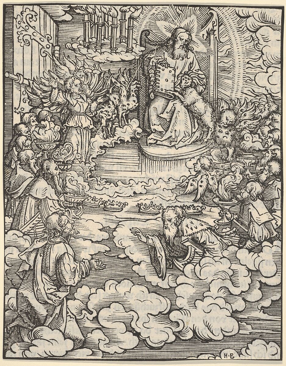 The Lord on the Throne Surrounded by Four Evangelists, from "The Apocalypse", Hans Burgkmair (German, Augsburg 1473–1531 Augsburg), Woodcut 