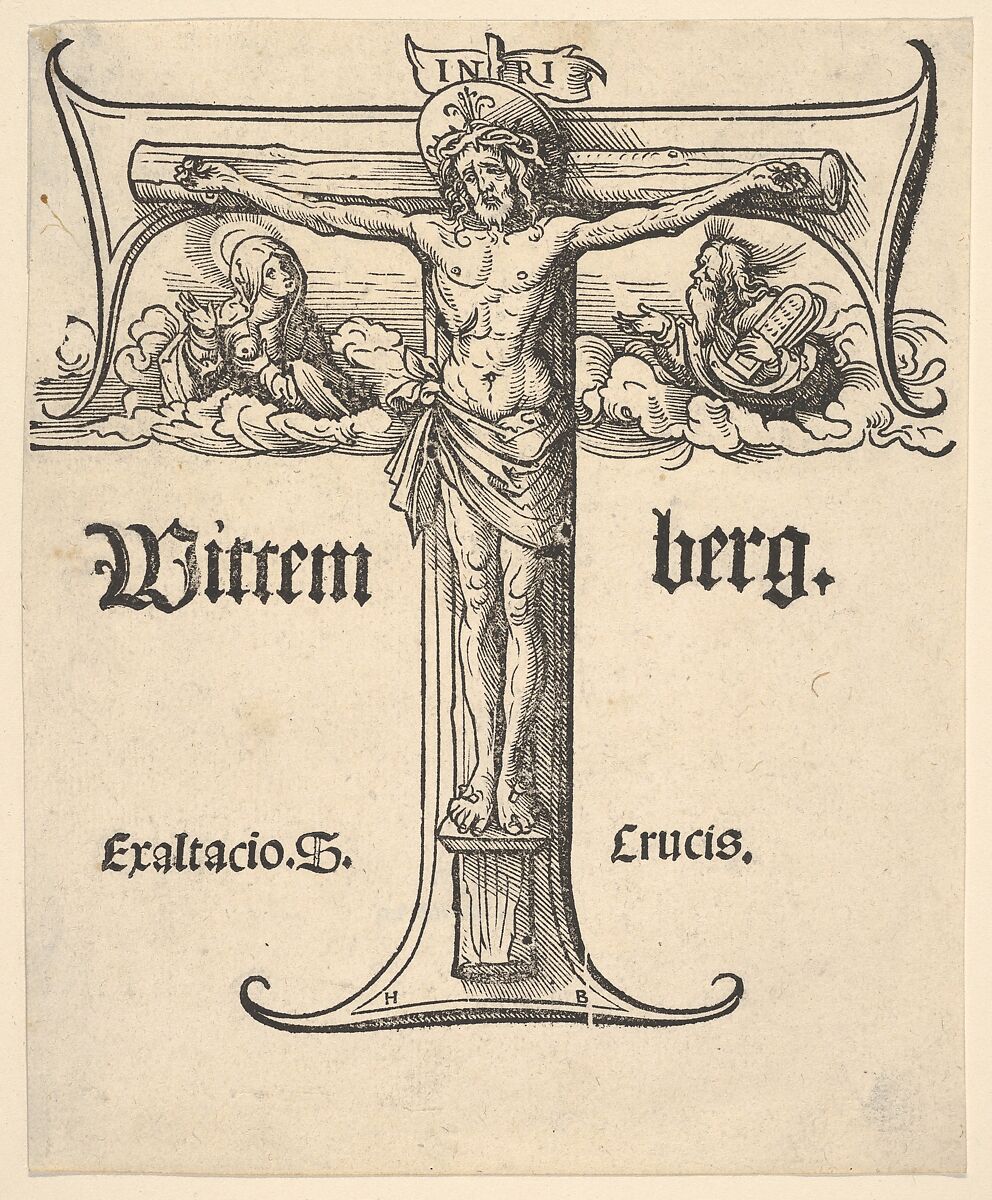 Christ on the Cross Between the Virgin and Moses, Hans Burgkmair (German, Augsburg 1473–1531 Augsburg), Woodcut and letterpress 