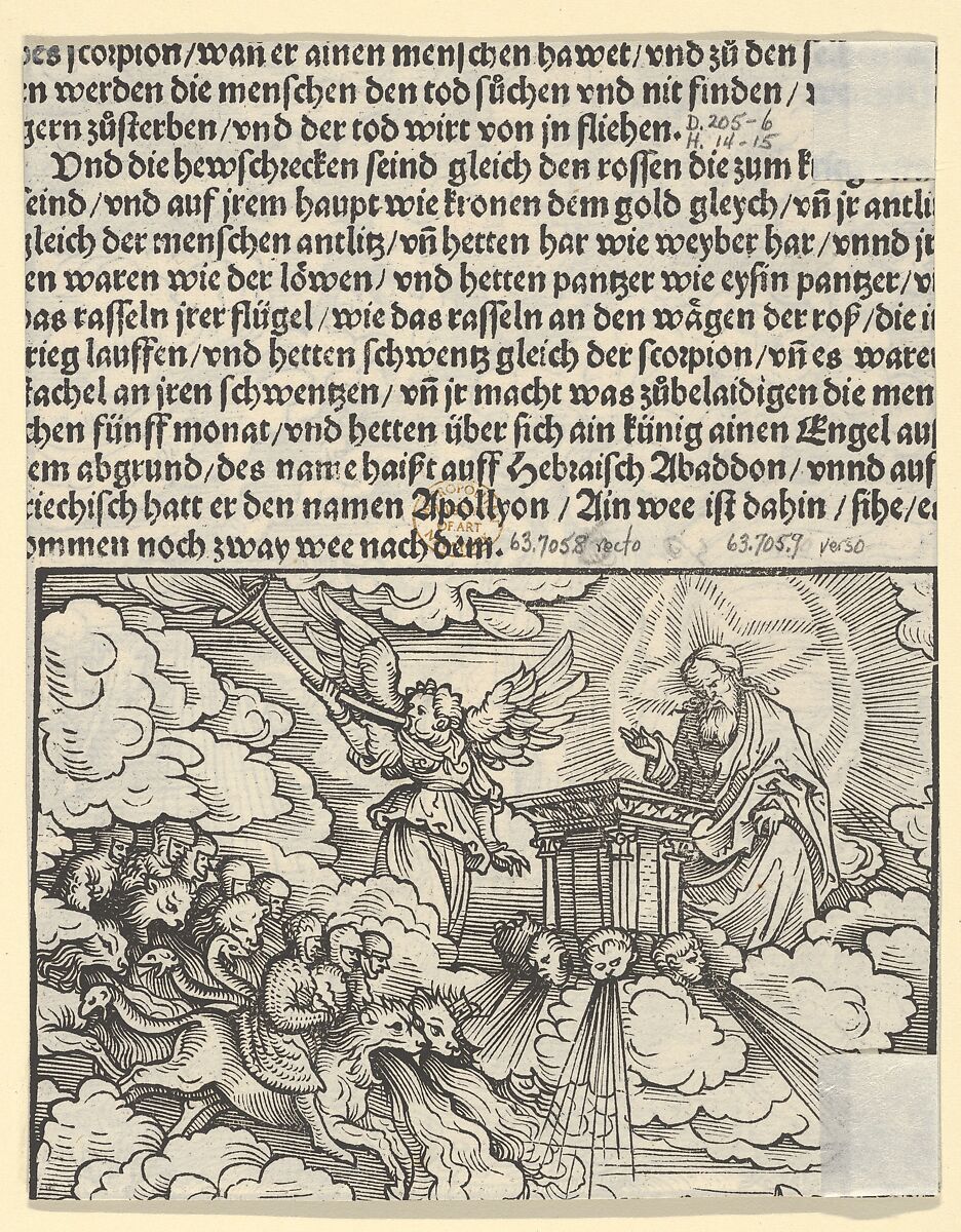 Verso of Sheet with Fragment of The Destroying Angels, from The Apocalypse, Hans Burgkmair (German, Augsburg 1473–1531 Augsburg), Woodcut 