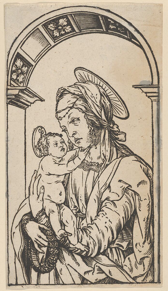 Virgin and Child Under an Arch, Hans Burgkmair (German, Augsburg 1473–1531 Augsburg), Woodcut; second state of two (Hollstein) 