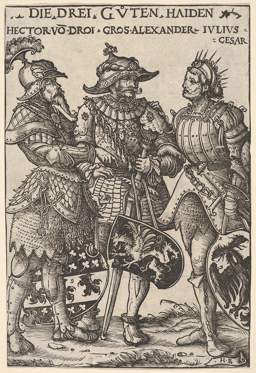 The Three Heathen Heroes (Die Drei Guten Haiden), from "Heroes and Heroines", Hans Burgkmair (German, Augsburg 1473–1531 Augsburg), Woodcut; first state of three (Hollstein) 