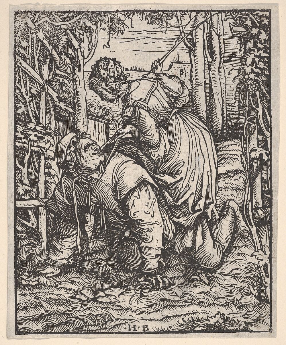 Aristotle and Phyllis, Hans Burgkmair (German, Augsburg 1473–1531 Augsburg), Woodcut; first state of two (Hollstein) 