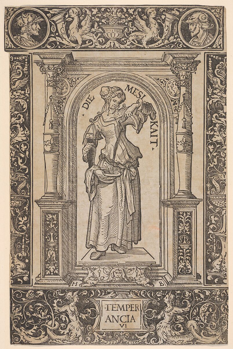 Temperance (Die Mesikait), from "The Seven Virtues", Hans Burgkmair (German, Augsburg 1473–1531 Augsburg), Woodcut; second state of three (Hollstein) 