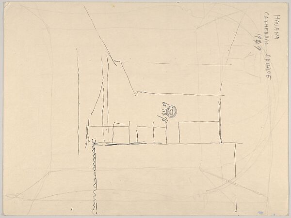 Havana Cathedral Square 1949, Emilio Sanchez (American (born Cuba), Camagüey 1921–1999), Ink and graphite