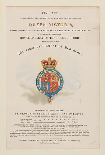 Prospectus for Queen Victoria Opening Parliament