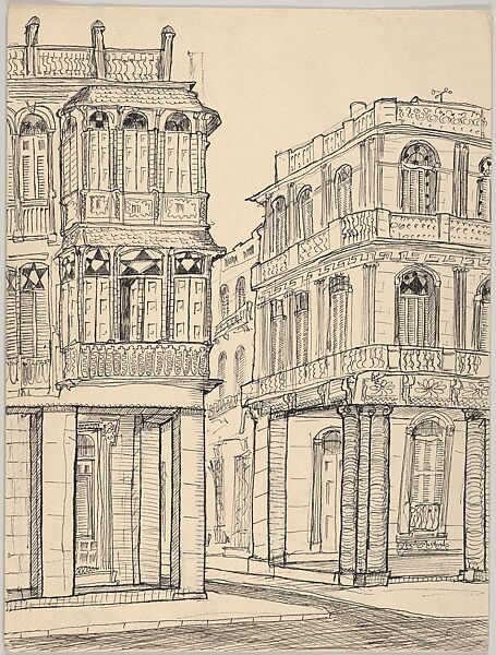 Havana Houses on Malecon 1946, Emilio Sanchez (American (born Cuba), Camagüey 1921–1999), Ink 