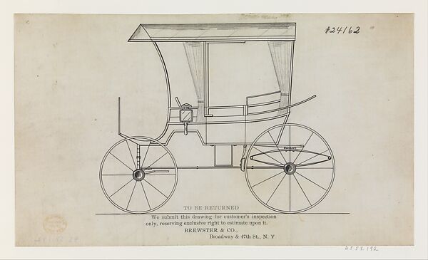 Design for Prairie Schooner: Station Wagon, No. 24162, Brewster &amp; Co. (American, New York), Pen and black ink with graphite 