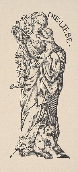 Charity (Die Liebe), from The Seven Virtues, in Holzschnitte alter Meister gedruckt von den Originalstöcken der Sammlung Derschau im besitz des Staatlichen Kupferstich-kabinetts zu Berlin, Hans Burgkmair (German, Augsburg 1473–1531 Augsburg), Woodcut; restrike of third state of three (Hollstein); Dershau restrike, 1922 