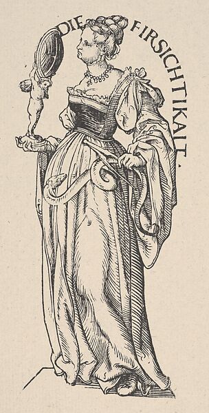 Prudence (Die Firsichtikait), from The Seven Virtues, in Holzschnitte alter Meister gedruckt von den Originalstöcken der Sammlung Derschau im besitz des Staatlichen Kupferstich-kabinetts zu Berlin, Hans Burgkmair (German, Augsburg 1473–1531 Augsburg), Woodcut; restrike of third state of three (Hollstein); Dershau restrike, 1922 