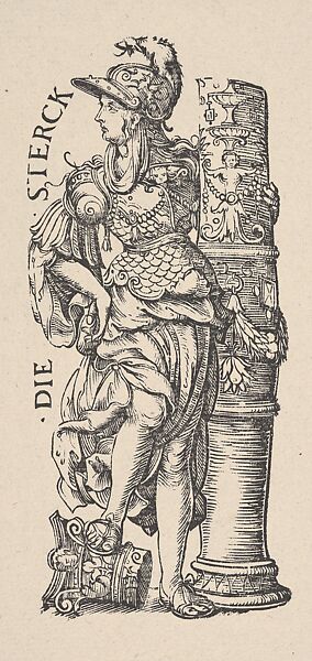 Fortitude (Die Sterck), from The Seven Virtues, in Holzschnitte alter Meister gedruckt von den Originalstöcken der Sammlung Derschau im besitz des Staatlichen Kupferstich-kabinetts zu Berlin, Hans Burgkmair (German, Augsburg 1473–1531 Augsburg), Woodcut; restrike of third state of three (Hollstein); Dershau restirke, 1922 