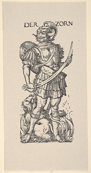 Wrath (Der Zorn), from The Seven Vices, in Holzschnitte alter Meister gedruckt von den Originalstöcken der Sammlung Derschau im besitz des Staatlichen Kupferstich-kabinetts zu Berlin, Hans Burgkmair (German, Augsburg 1473–1531 Augsburg), Woodcut; restrike of second state of two (Hollstein); Dersshau restrike, 1922 