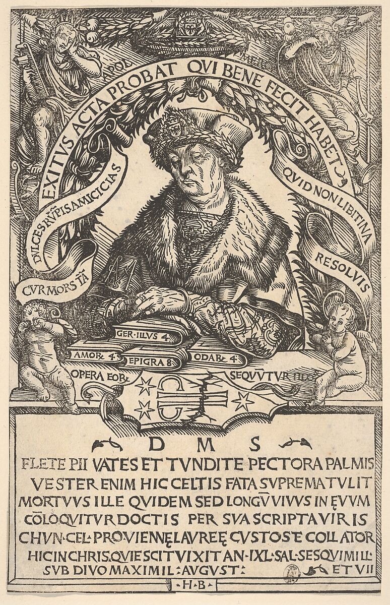 Epitaph of Conrad Celtis, Hans Burgkmair (German, Augsburg 1473–1531 Augsburg), Woodcut; second state of three (Hollstein) 