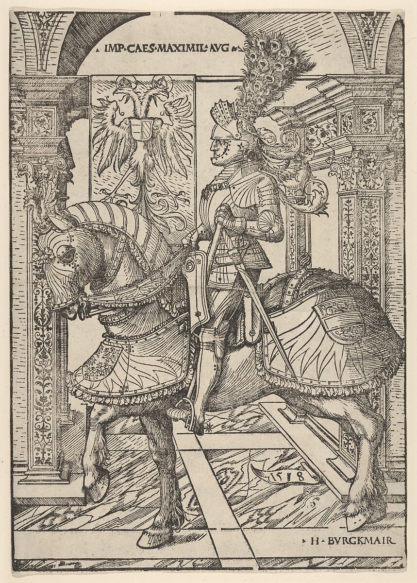 Emperor Maximilian I on Horseback, Hans Burgkmair (German, Augsburg 1473–1531 Augsburg), Woodcut; seventh state of seven (Hollstein) 